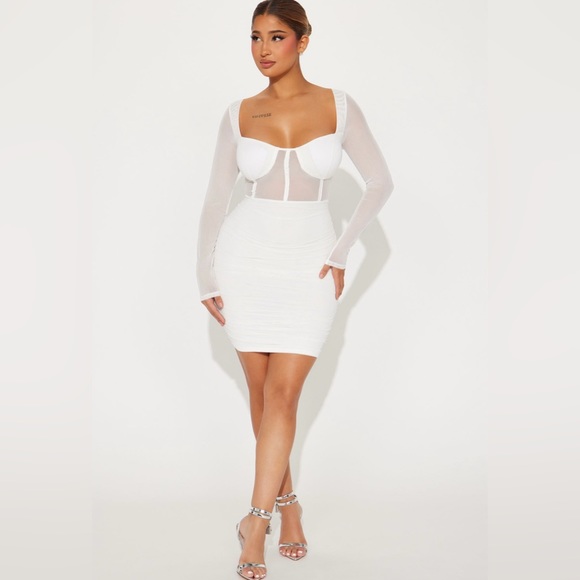 Fashion Nova Dresses & Skirts - 🌟 Fashion Nova Lola Mesh Corset Mini Dress - White - NWT 🌟